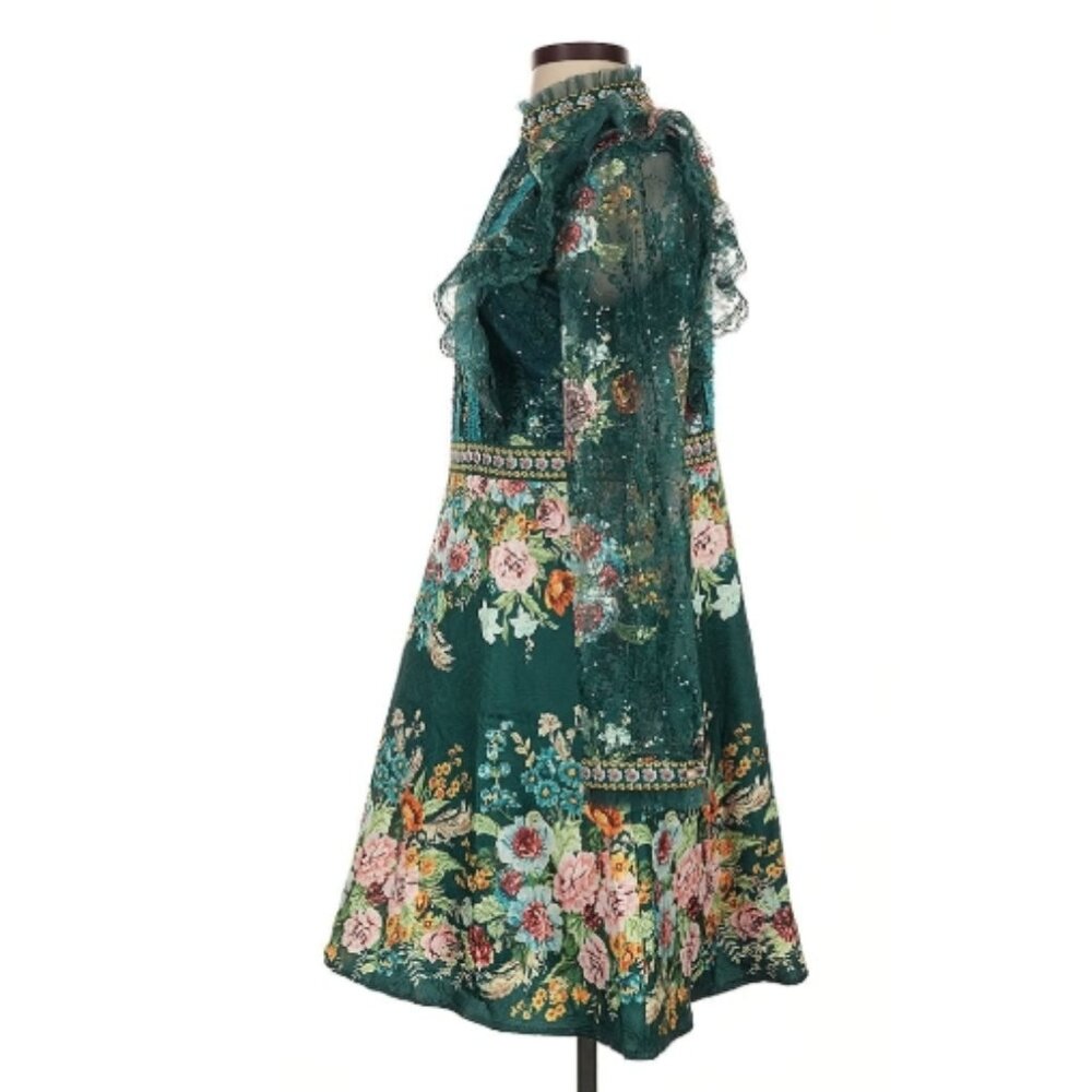 Glory & Co Teal Floral Lace Long Sleeve Mini Dress Vtg Garden Party Cottagecore - Picture 4 of 7